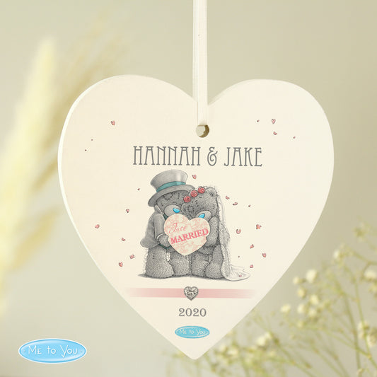 Personalised Me To You Wedding Couple Wooden Heart Decoration from Heartfelt Gifts