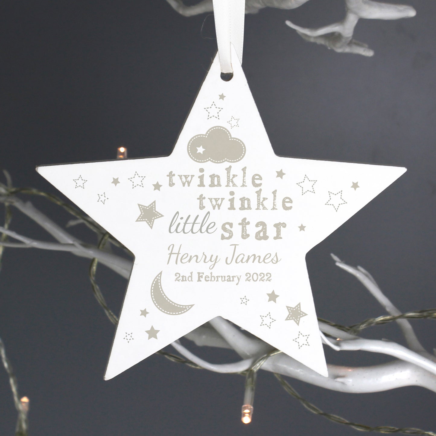 Personalised Twinkle Twinkle Wooden Star Decoration - image 2