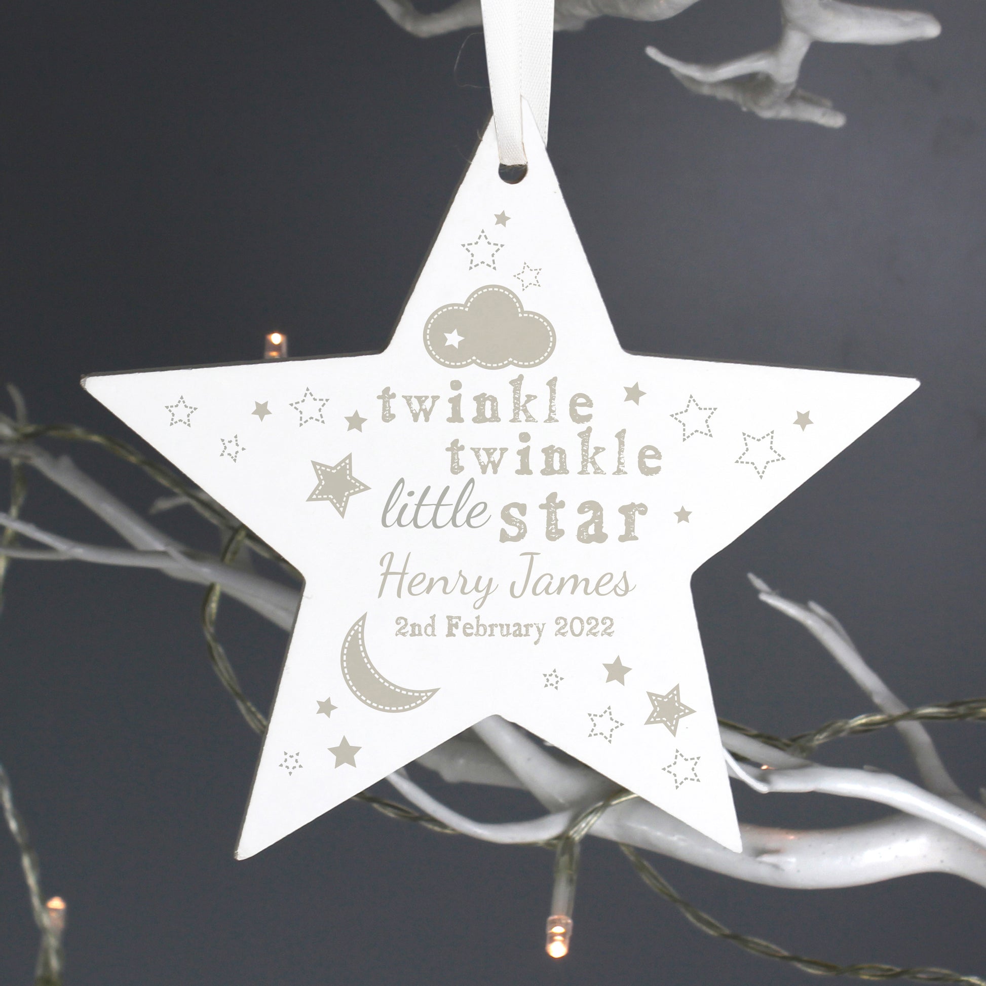 Personalised Twinkle Twinkle Wooden Star Decoration - image 2