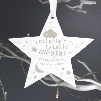 Personalised Twinkle Twinkle Wooden Star Decoration - image 2