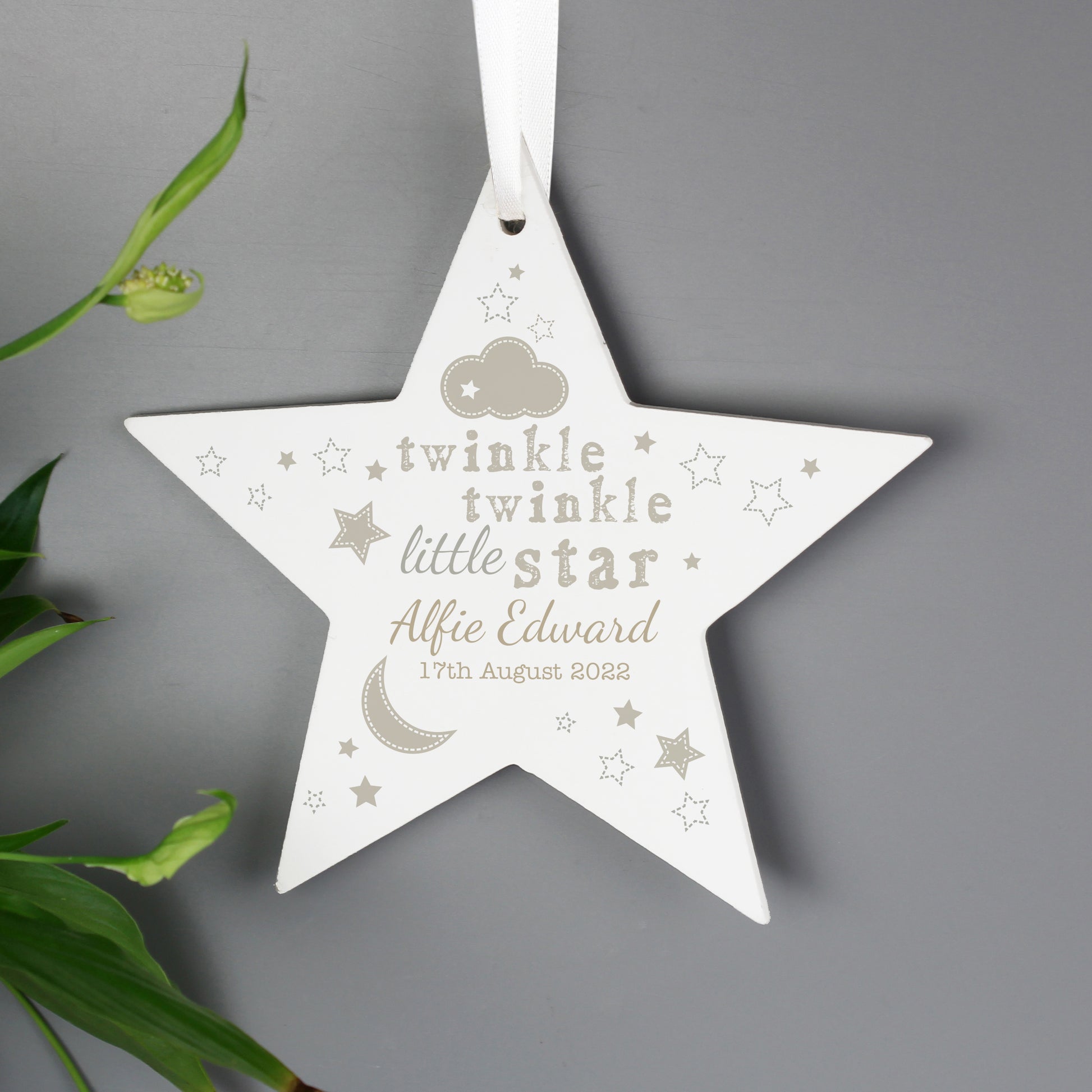 Personalised Twinkle Twinkle Wooden Star Decoration - image 3