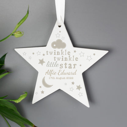 Personalised Twinkle Twinkle Wooden Star Decoration - image 3