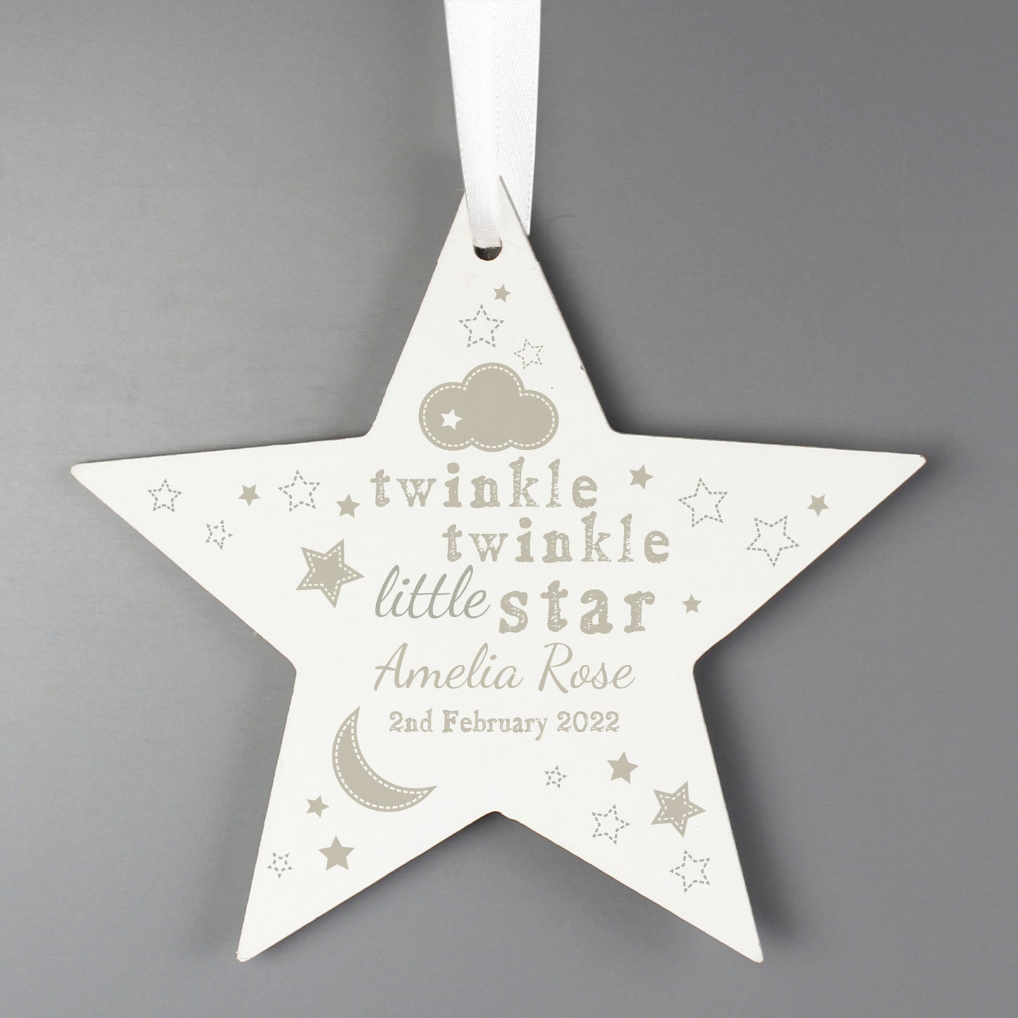 Personalised Twinkle Twinkle Wooden Star Decoration - image 4