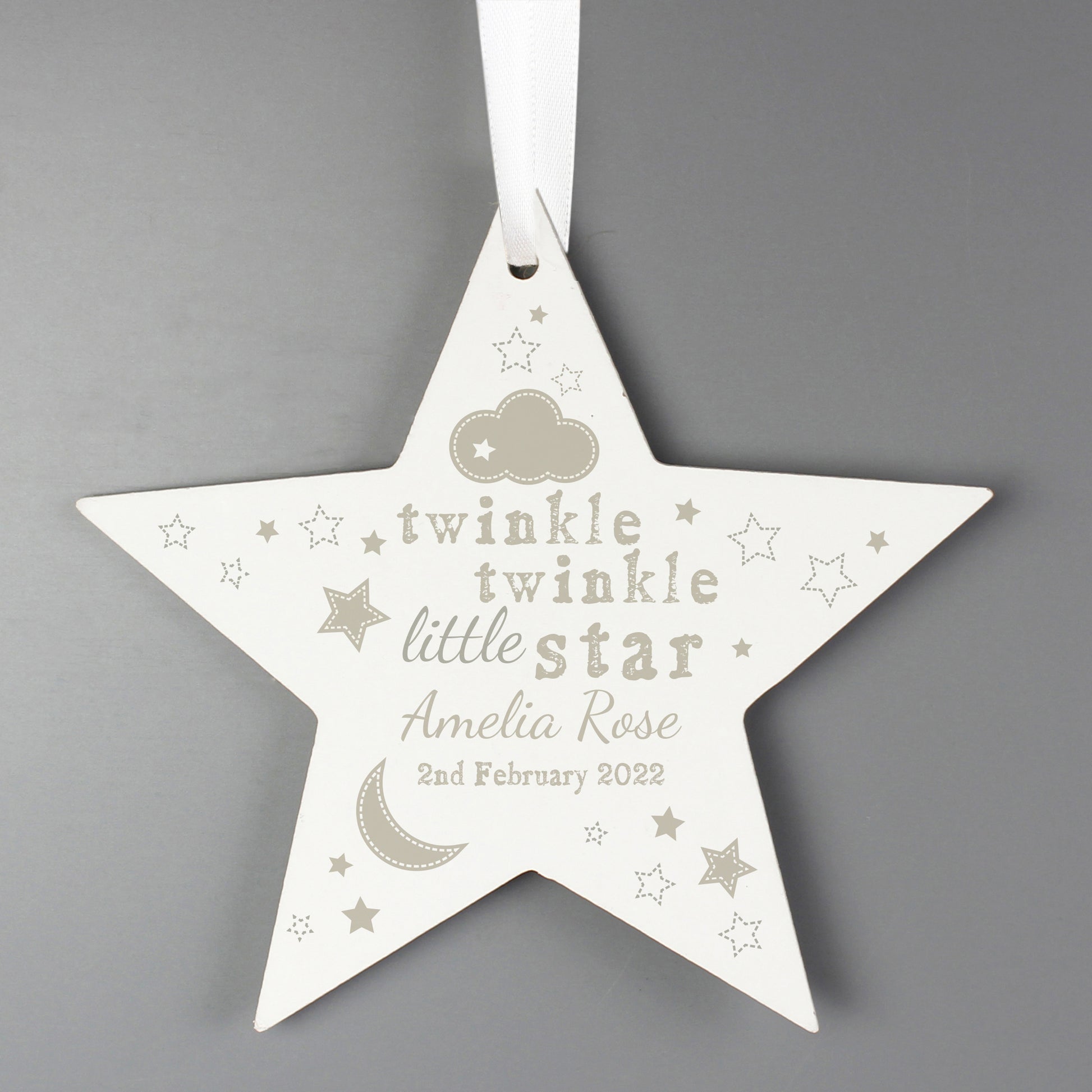 Personalised Twinkle Twinkle Wooden Star Decoration - image 4