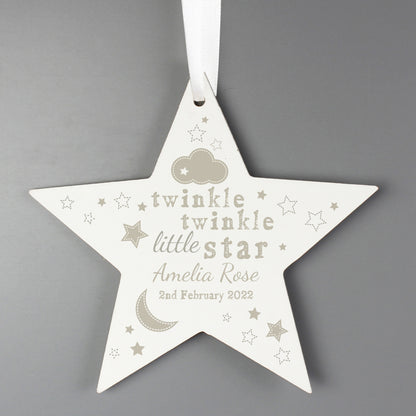 Personalised Twinkle Twinkle Wooden Star Decoration - image 4
