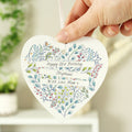 Personalised Botanical Scroll Wooden Heart Decoration from Heartfelt Gifts