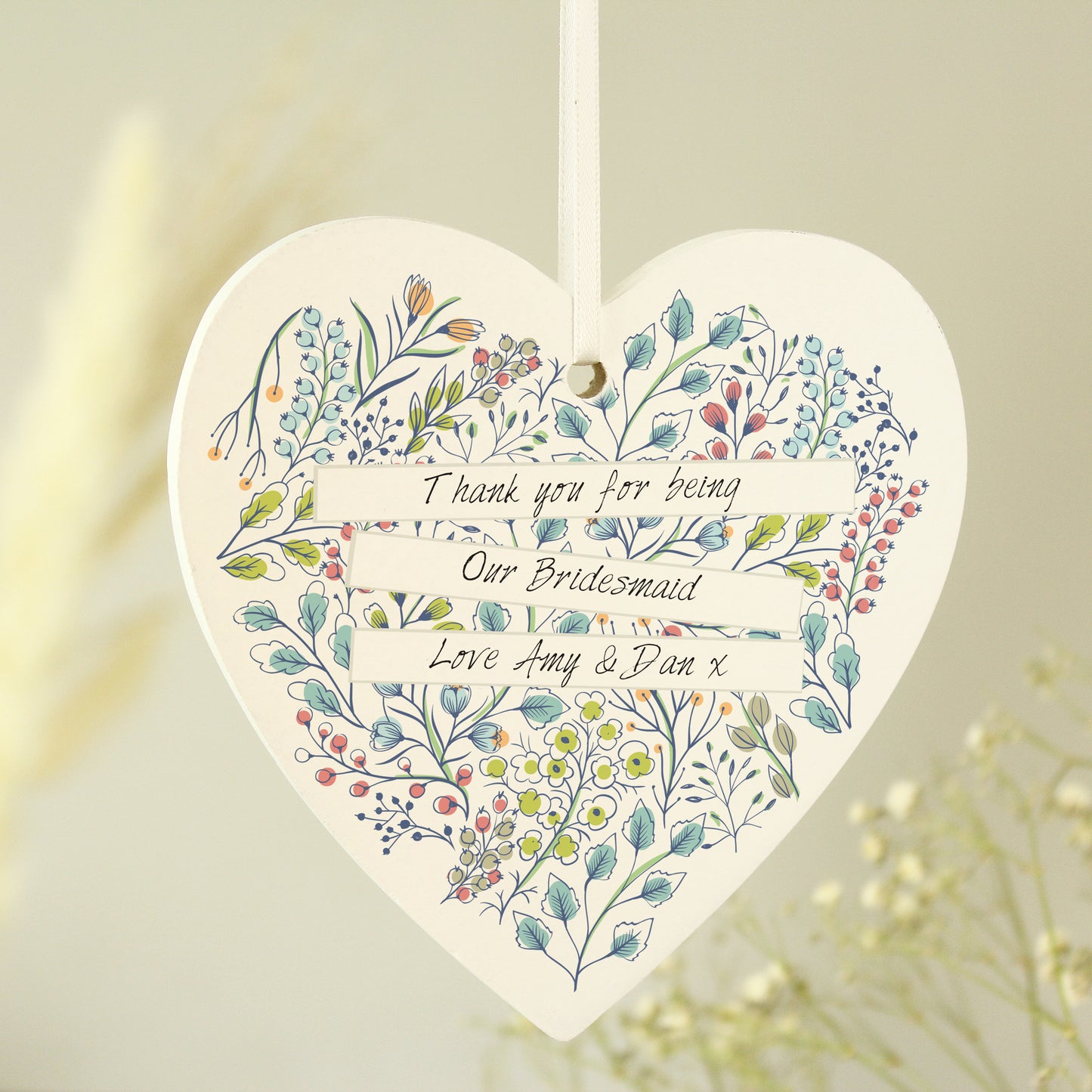 Personalised Botanical Scroll Wooden Heart Decoration - image 3