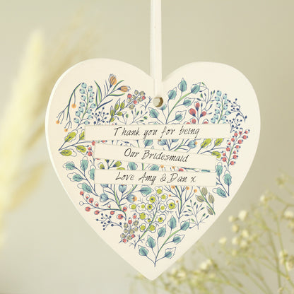 Personalised Botanical Scroll Wooden Heart Decoration - image 3