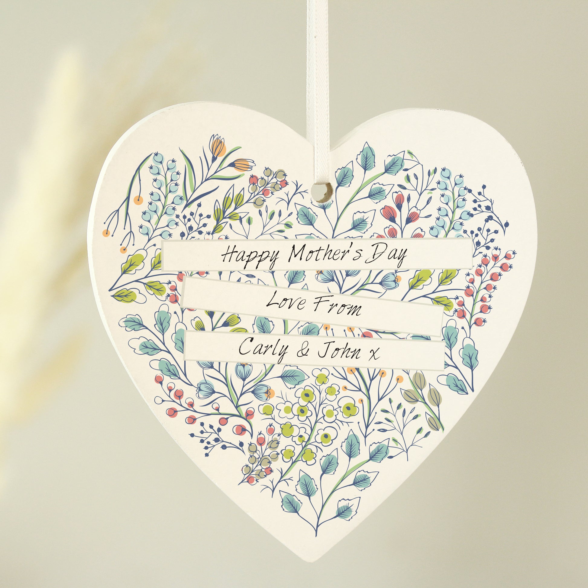 Personalised Botanical Scroll Wooden Heart Decoration - image 4
