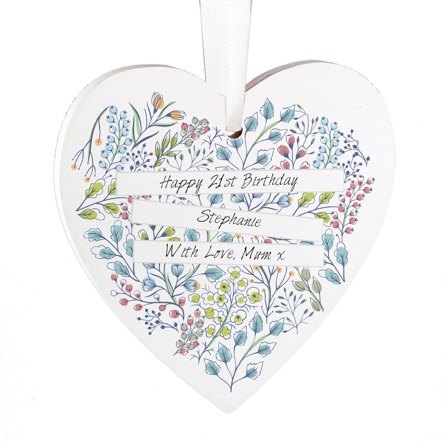 Personalised Botanical Scroll Wooden Heart Decoration - image 5