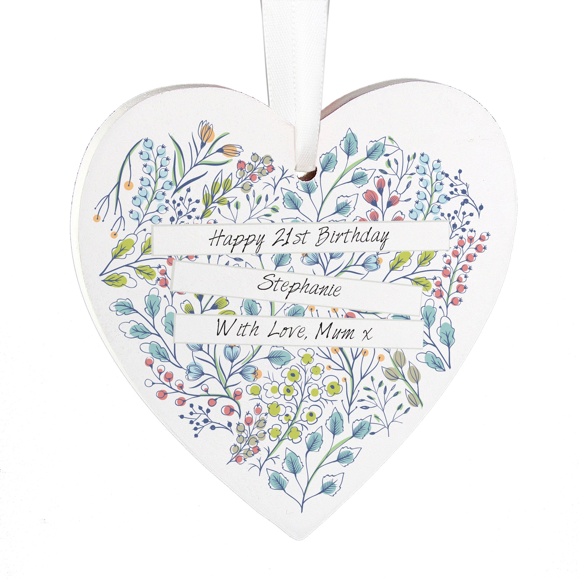 Personalised Botanical Scroll Wooden Heart Decoration - image 5