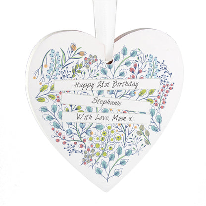 Personalised Botanical Scroll Wooden Heart Decoration - image 5