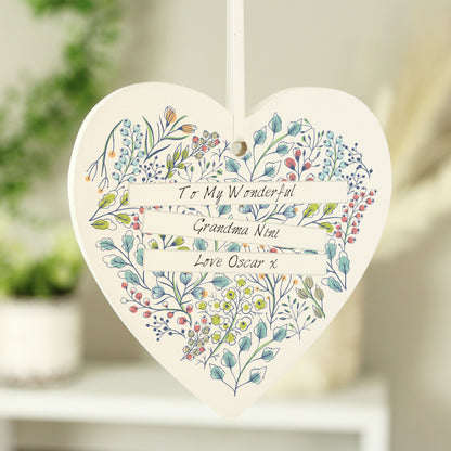 Personalised Botanical Scroll Wooden Heart Decoration - image 6