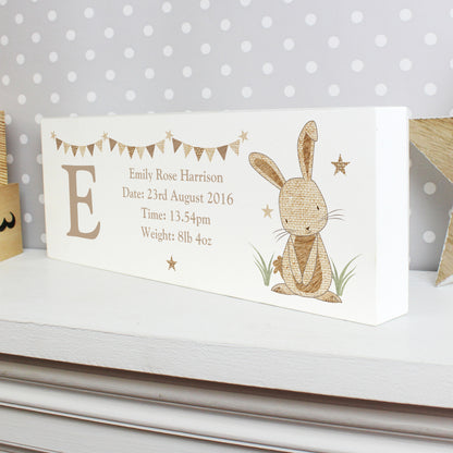 Personalised Hessian Rabbit Wooden Mantel Decoration from Heartfelt Gifts