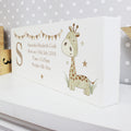 Personalised Hessian Giraffe Wooden Mantel Decoration from Heartfelt Gifts
