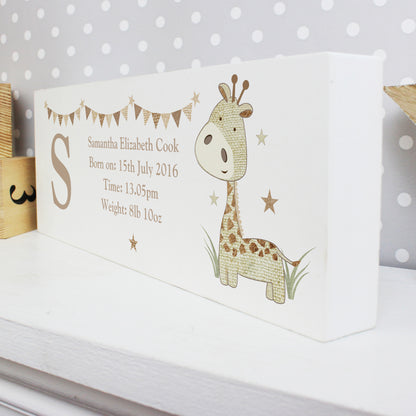 Personalised Hessian Giraffe Wooden Mantel Decoration from Heartfelt Gifts