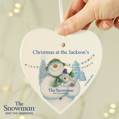 Personalised The Snowman and the Snowdog Wooden Heart Decoration from Heartfelt Gifts