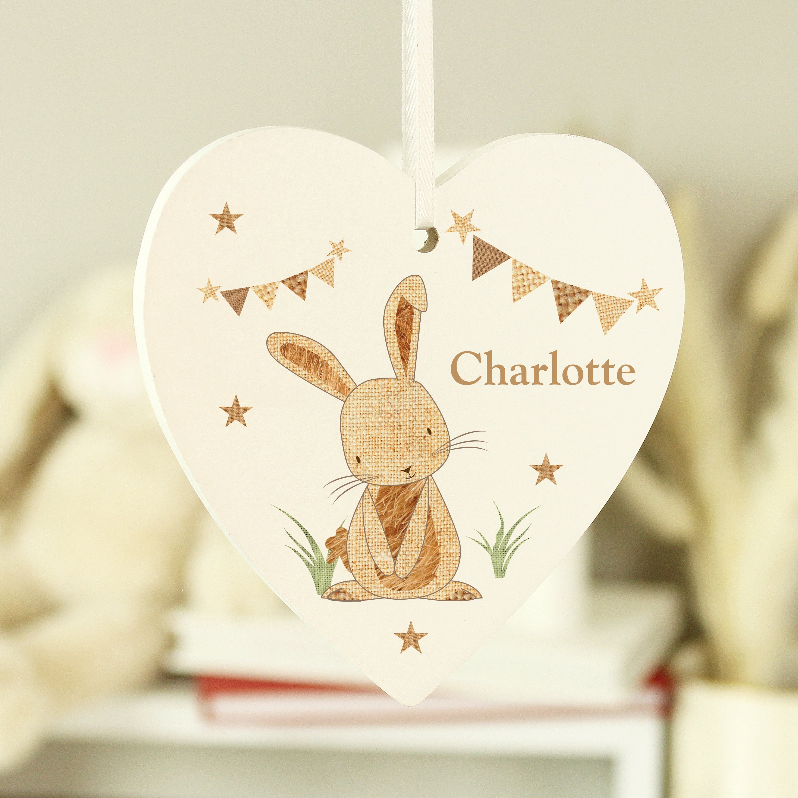 Personalised Hessian Rabbit Wooden Heart Decoration from Heartfelt Gifts
