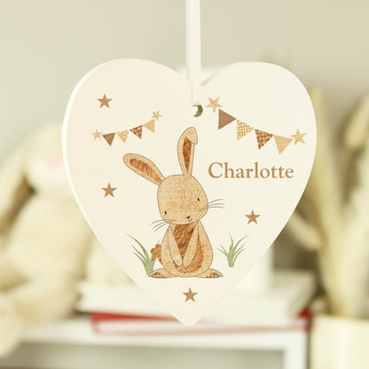 Personalised Hessian Rabbit Wooden Heart Decoration from Heartfelt Gifts
