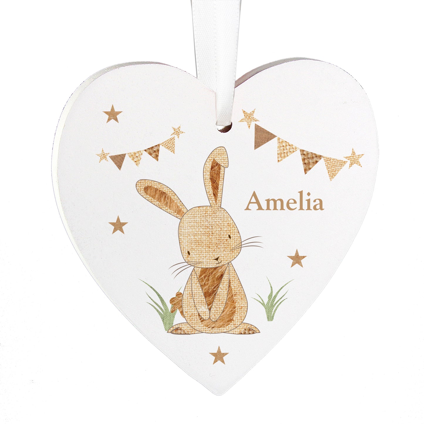 Personalised Hessian Rabbit Wooden Heart Decoration - image 3