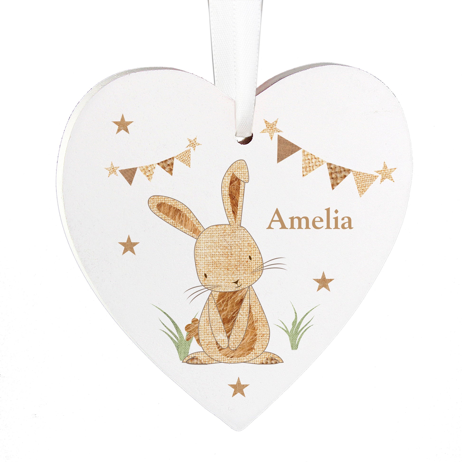 Personalised Hessian Rabbit Wooden Heart Decoration - image 3