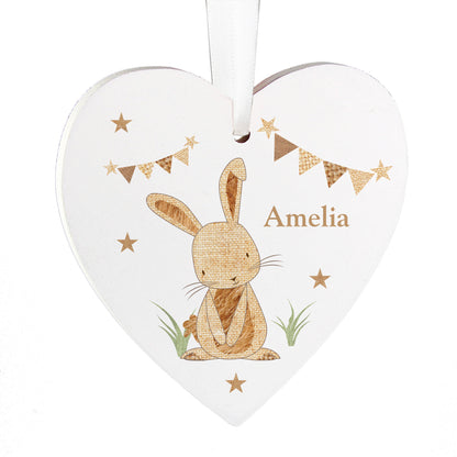 Personalised Hessian Rabbit Wooden Heart Decoration - image 3