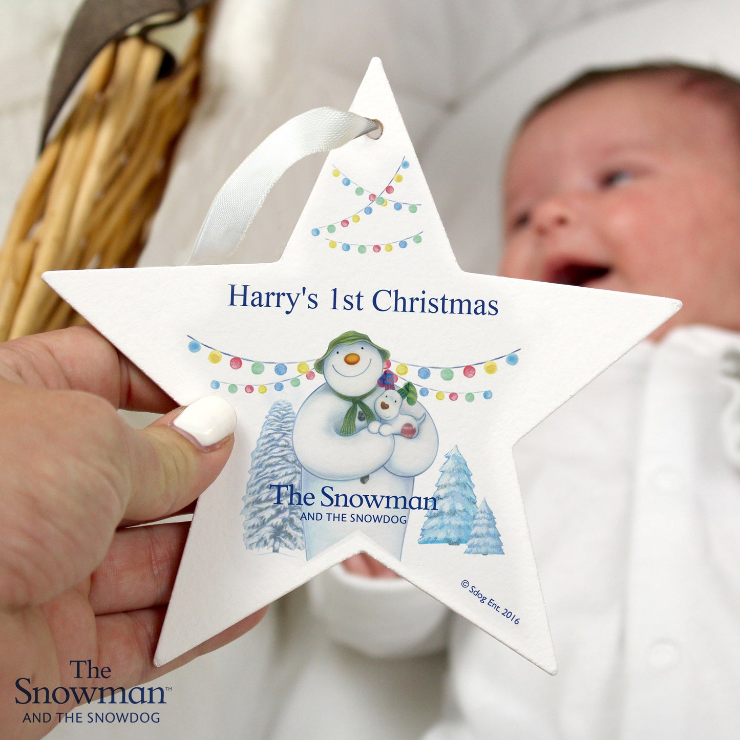 Personalised The Snowman and the Snowdog Wooden Star Decoration - image 2