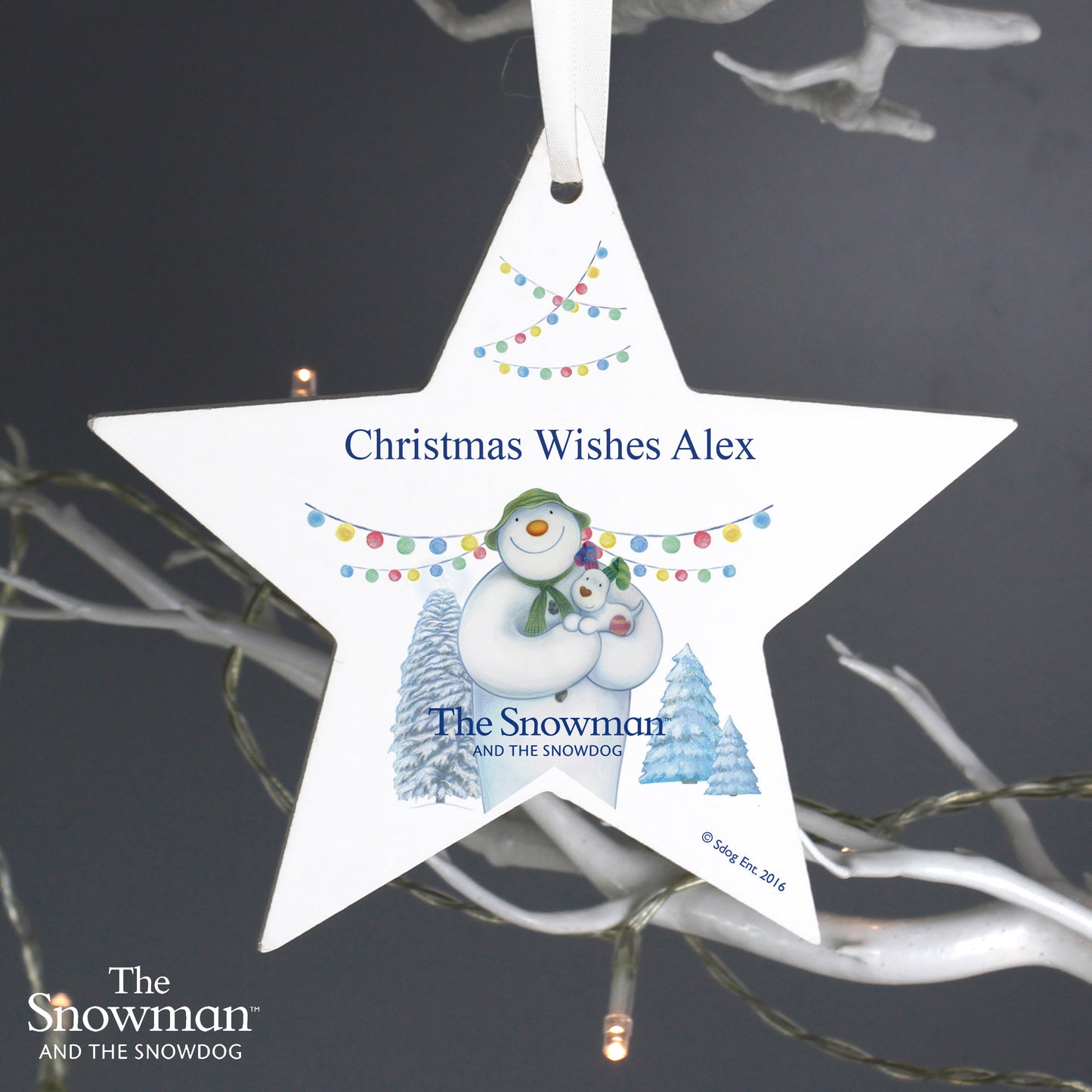 Personalised The Snowman and the Snowdog Wooden Star Decoration - image 3