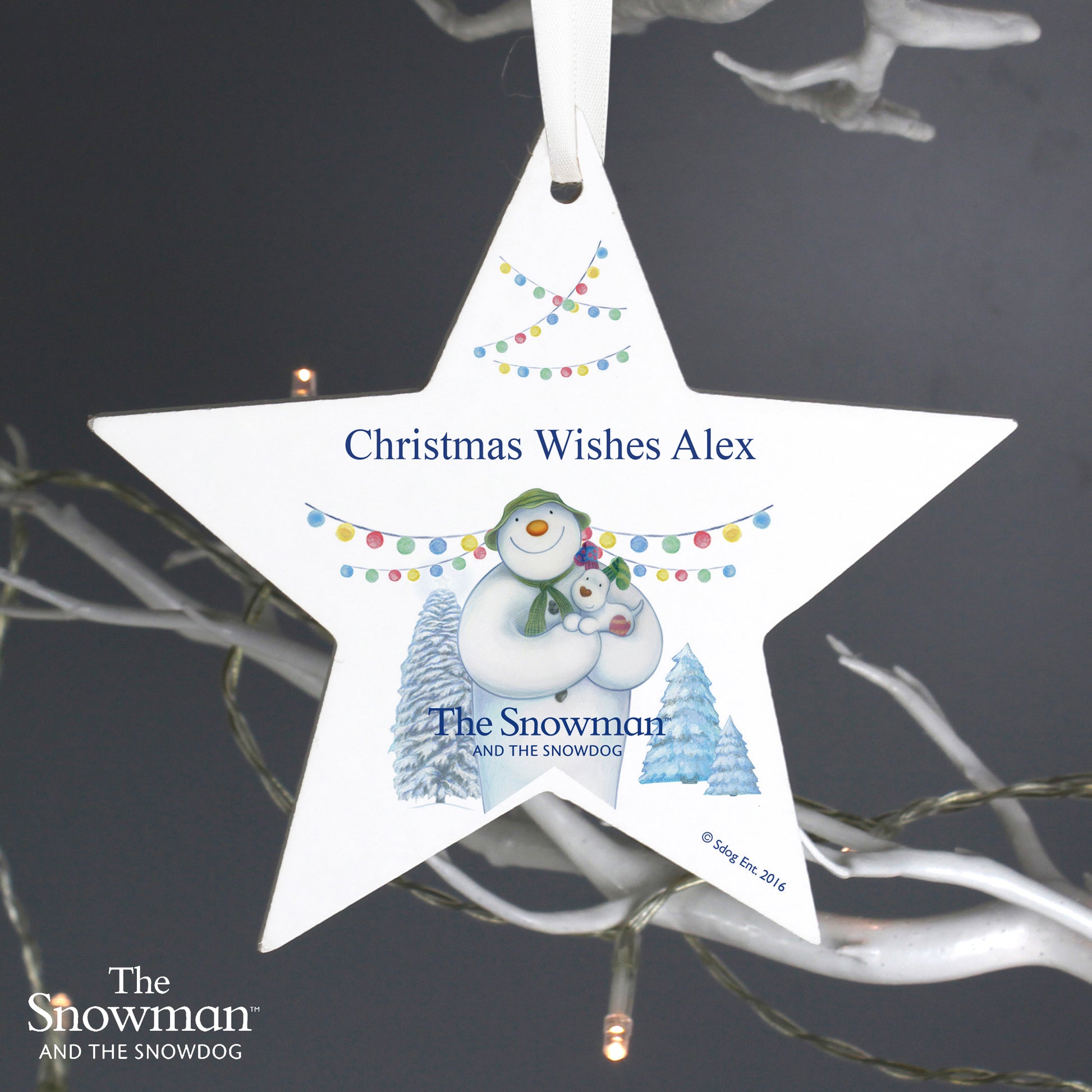 Personalised The Snowman and the Snowdog Wooden Star Decoration - image 3