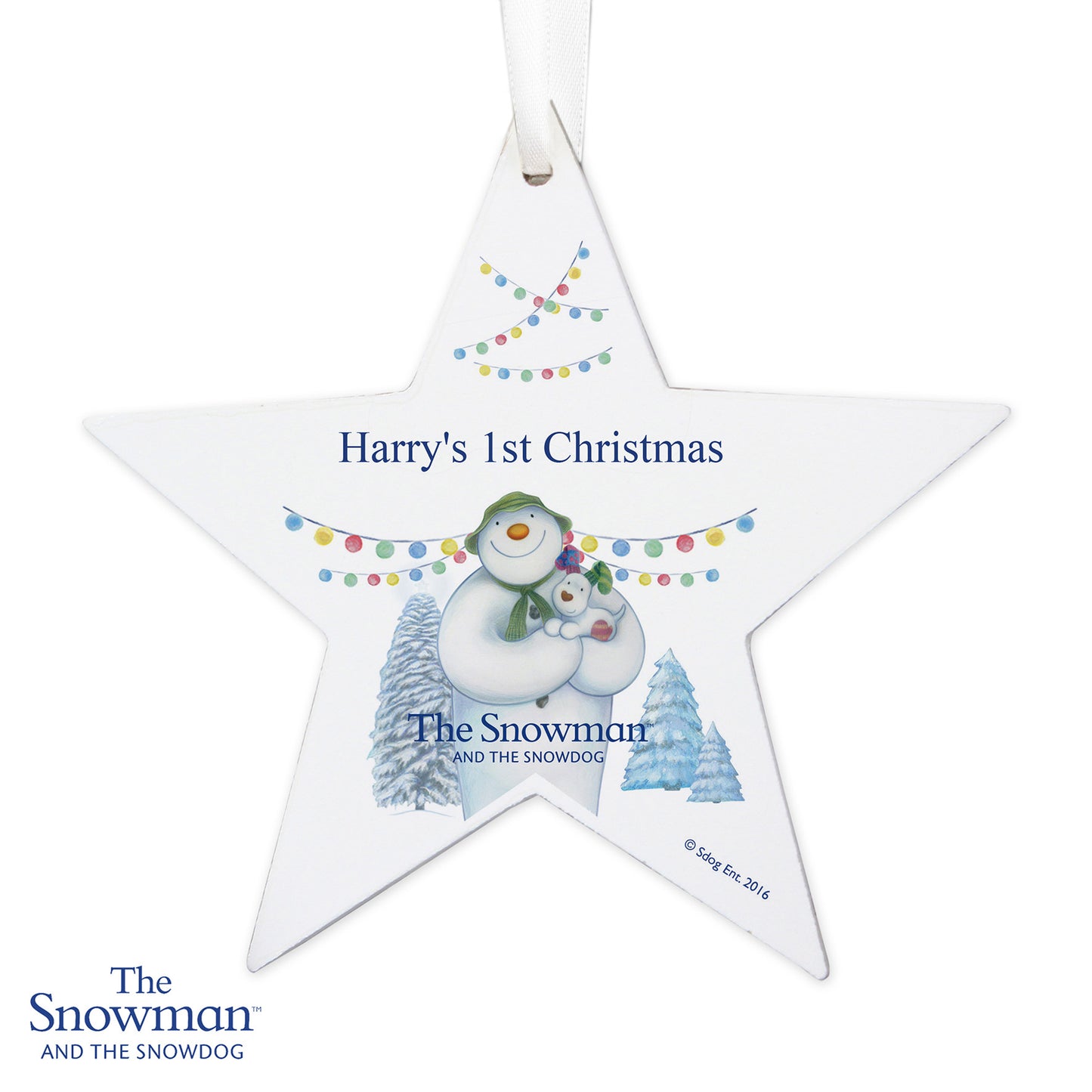 Personalised The Snowman and the Snowdog Wooden Star Decoration - image 4