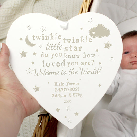 Personalised Twinkle Twinkle Large Wooden Heart Decoration from Heartfelt Gifts