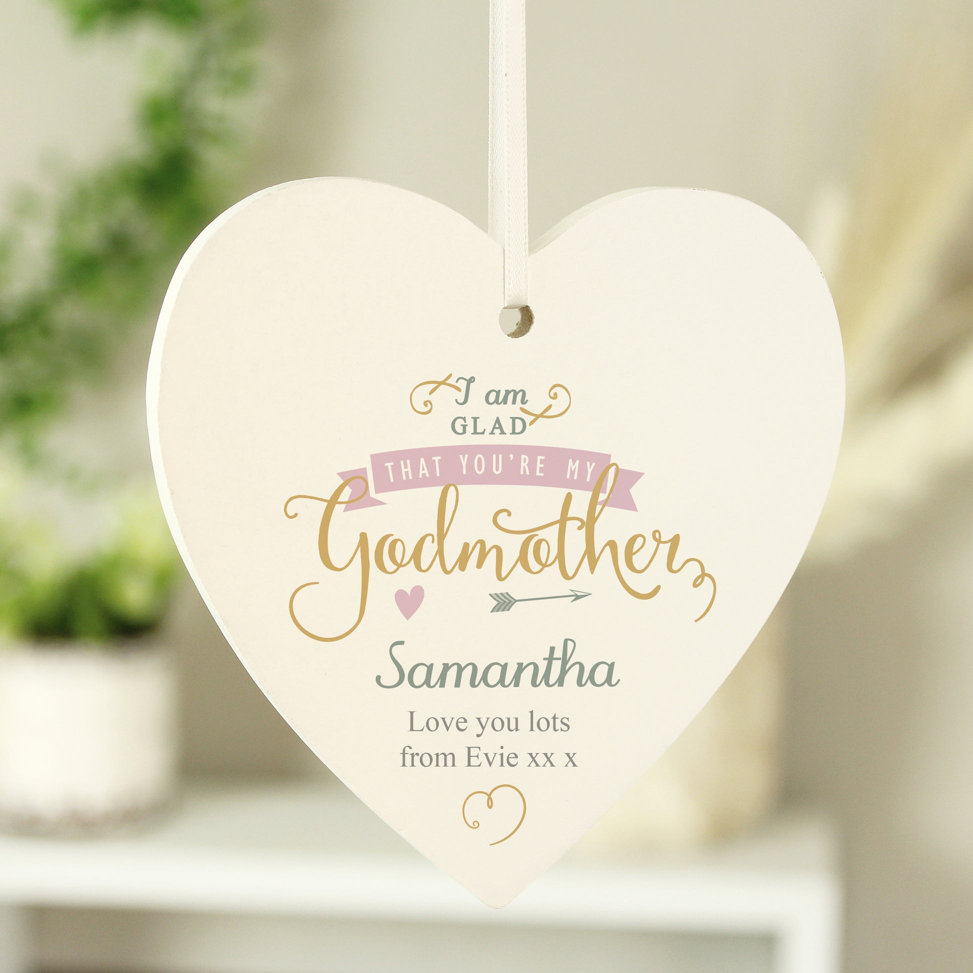 Personalised I Am Glad... Godmother Wooden Heart Decoration from Heartfelt Gifts