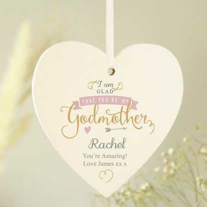 Personalised I Am Glad... Godmother Wooden Heart Decoration - image 2