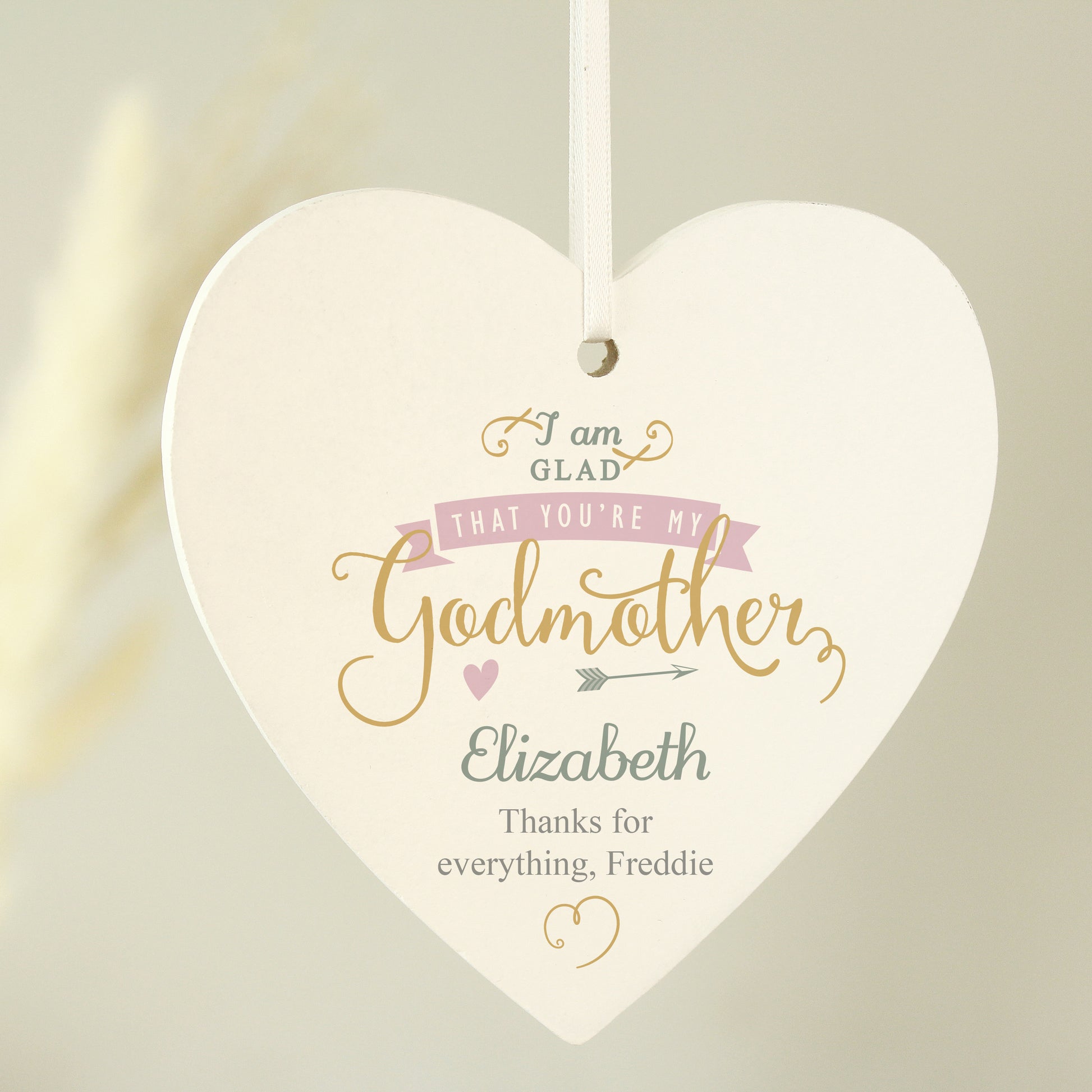 Personalised I Am Glad... Godmother Wooden Heart Decoration - image 3