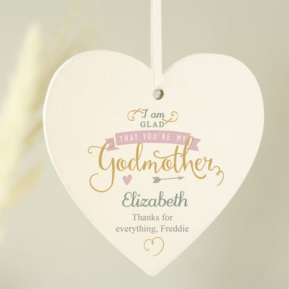 Personalised I Am Glad... Godmother Wooden Heart Decoration - image 3
