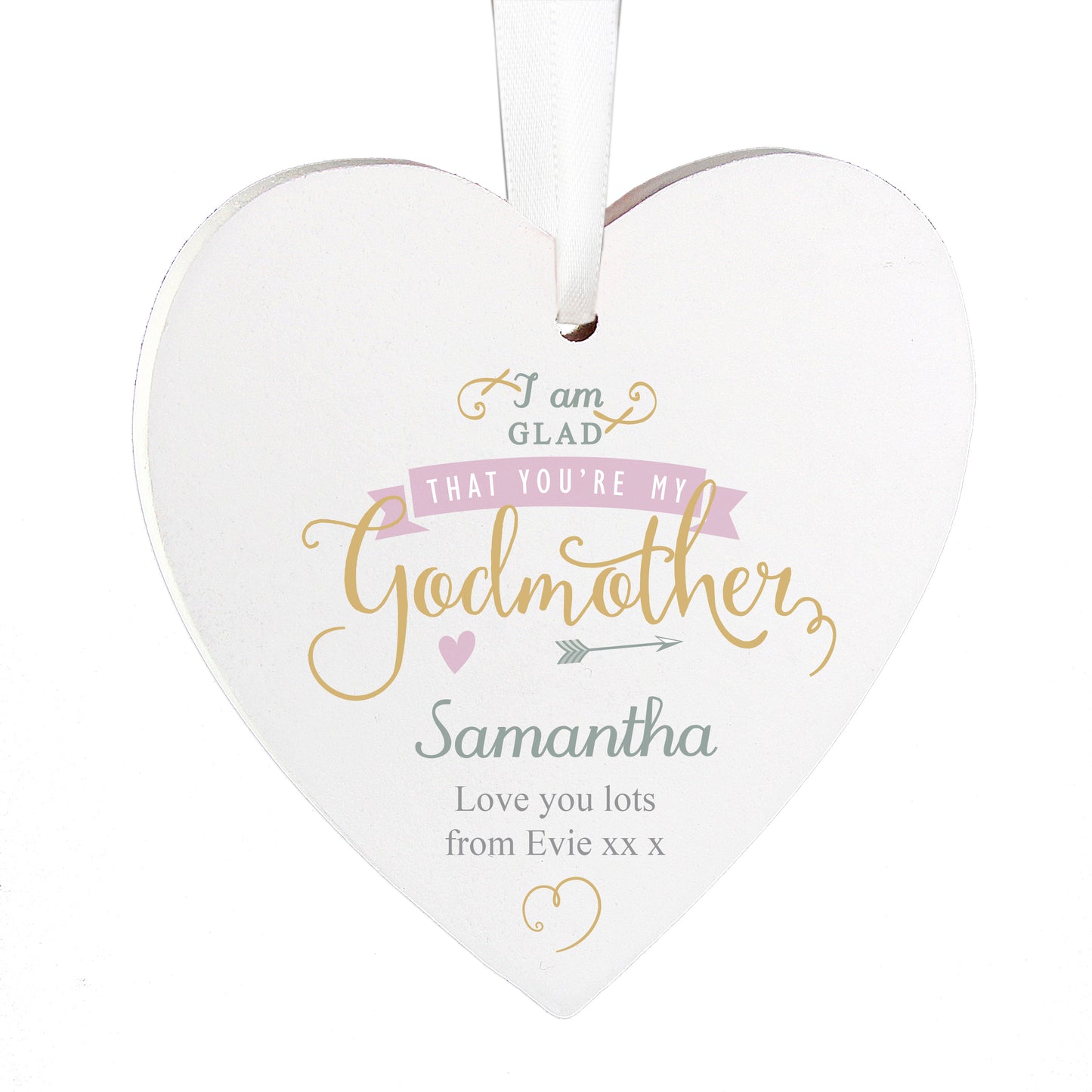Personalised I Am Glad... Godmother Wooden Heart Decoration - image 4