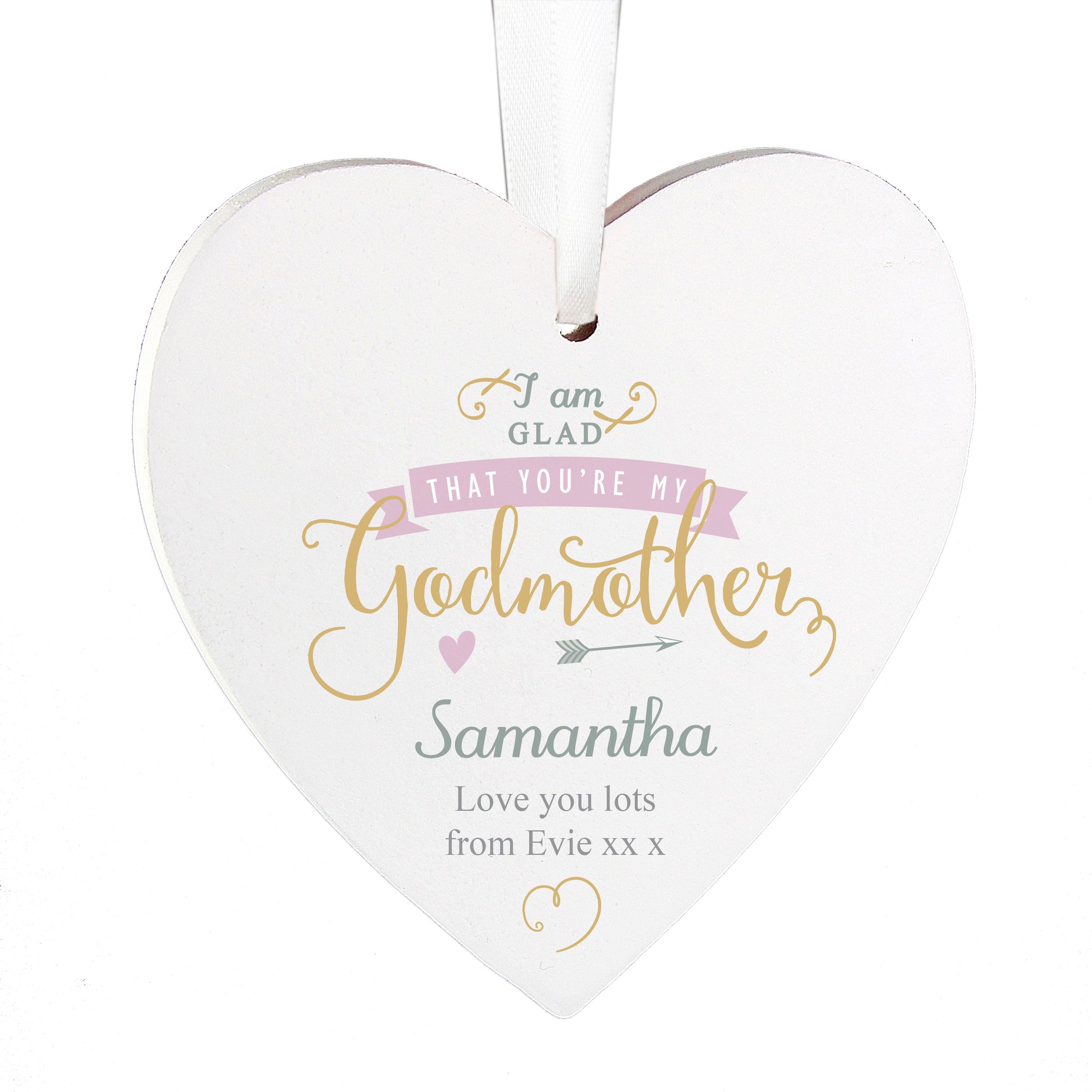 Personalised I Am Glad... Godmother Wooden Heart Decoration - image 4