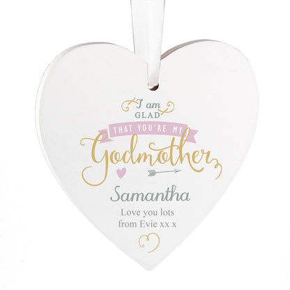 Personalised I Am Glad... Godmother Wooden Heart Decoration - image 4