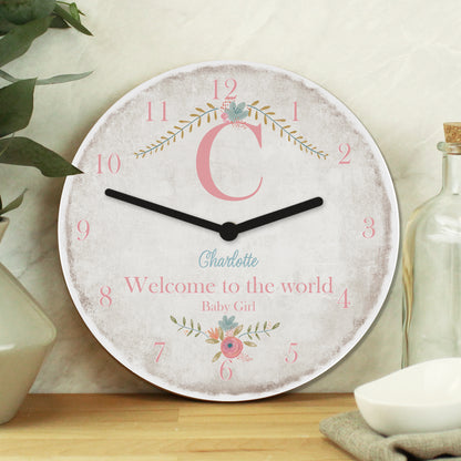 Personalised Floral Bouquet Shabby Chic Large Wooden Clock from Heartfelt Gifts