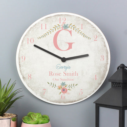 Personalised Floral Bouquet Shabby Chic Large Wooden Clock - image 2