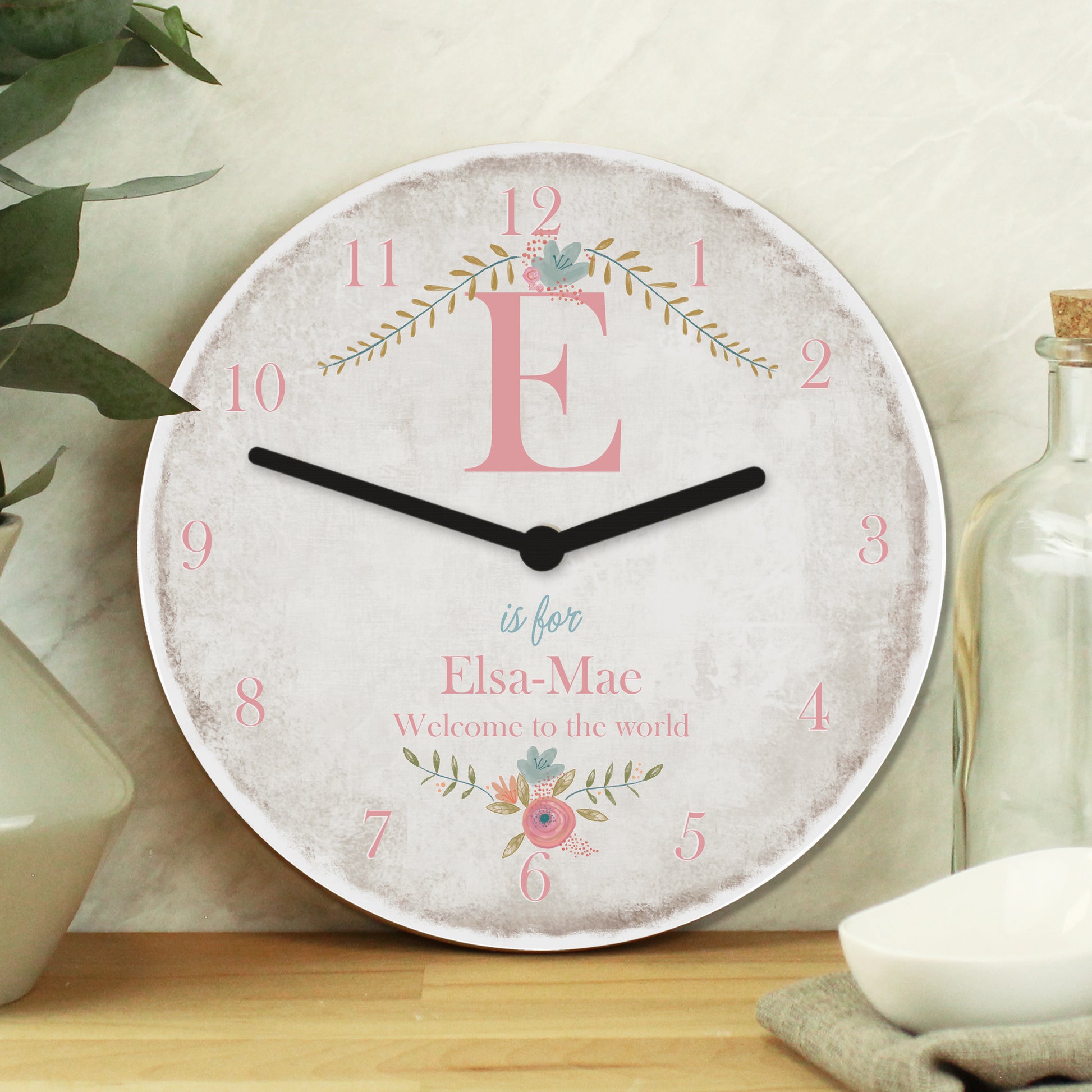 Personalised Floral Bouquet Shabby Chic Large Wooden Clock - image 3