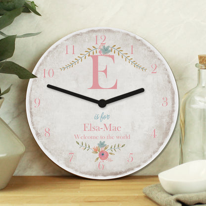 Personalised Floral Bouquet Shabby Chic Large Wooden Clock - image 3