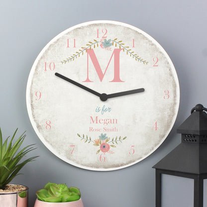 Personalised Floral Bouquet Shabby Chic Large Wooden Clock - image 4