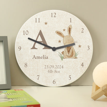 Personalised Hessian Rabbit Shabby Chic Large Wooden Clock from Heartfelt Gifts
