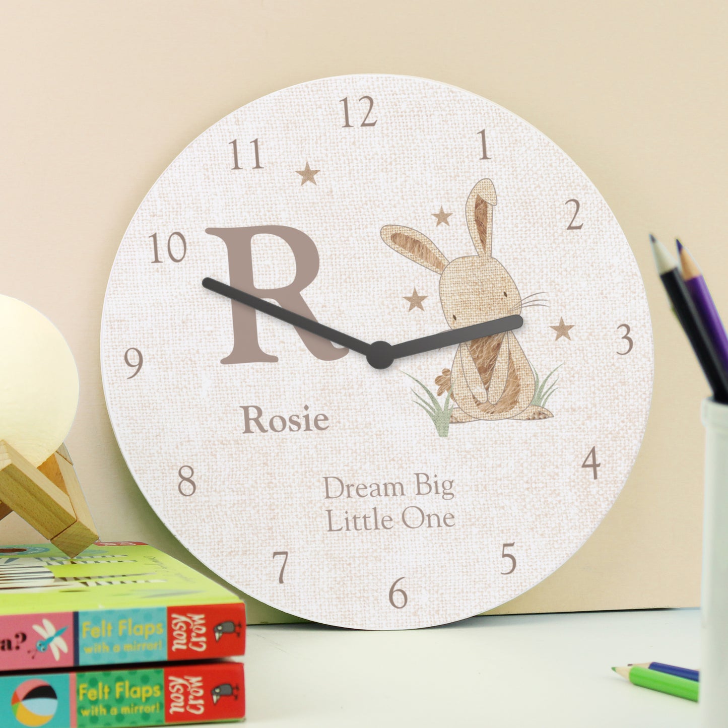 Personalised Hessian Rabbit Shabby Chic Large Wooden Clock - image 4