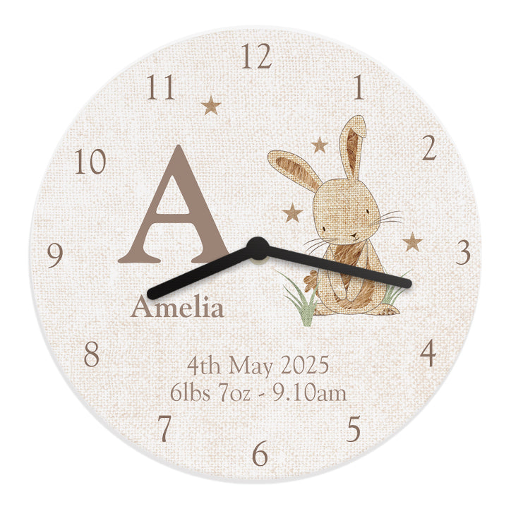 Personalised Hessian Rabbit Shabby Chic Large Wooden Clock - image 5