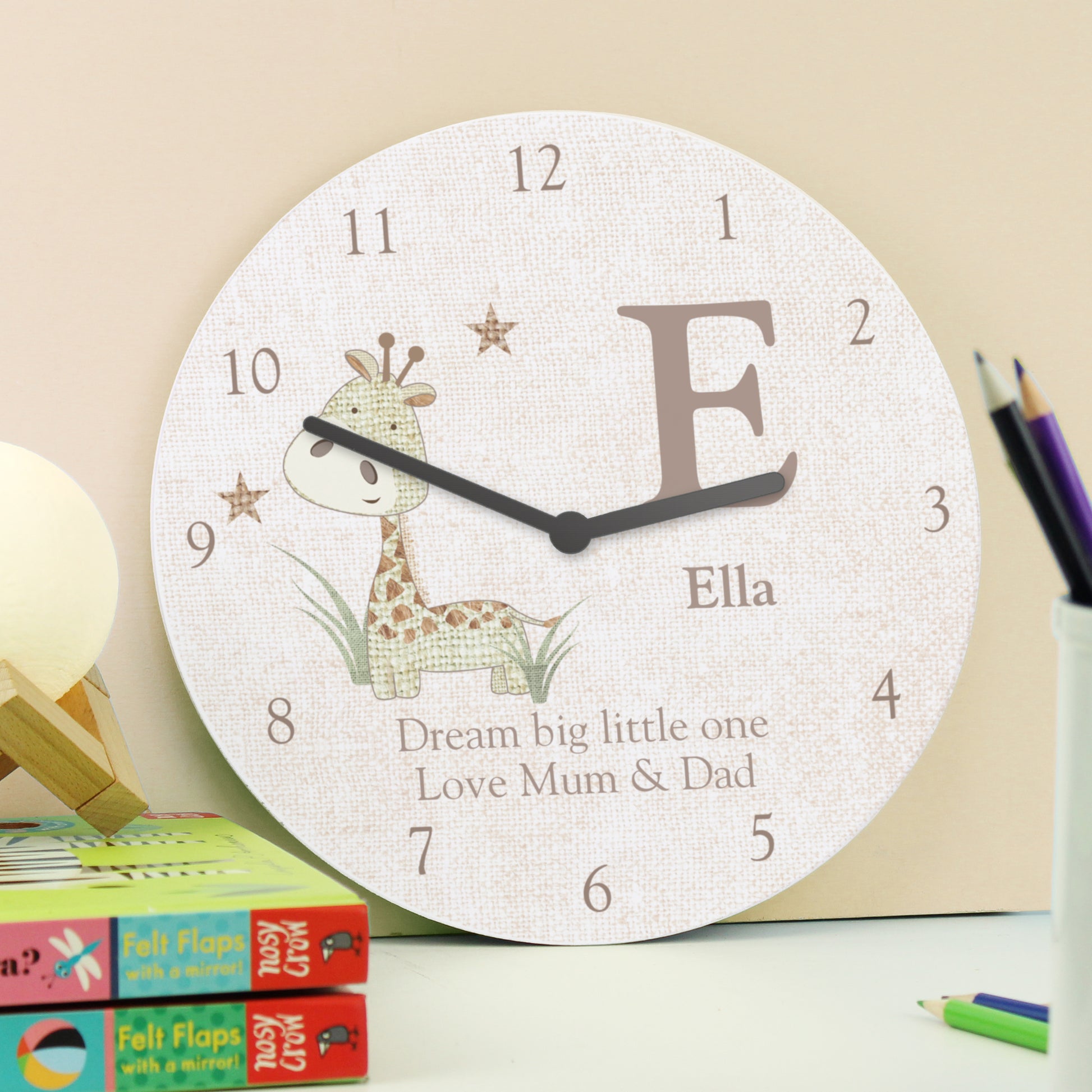 Personalised Hessian Giraffe Shabby Chic Large Wooden Clock - image 2