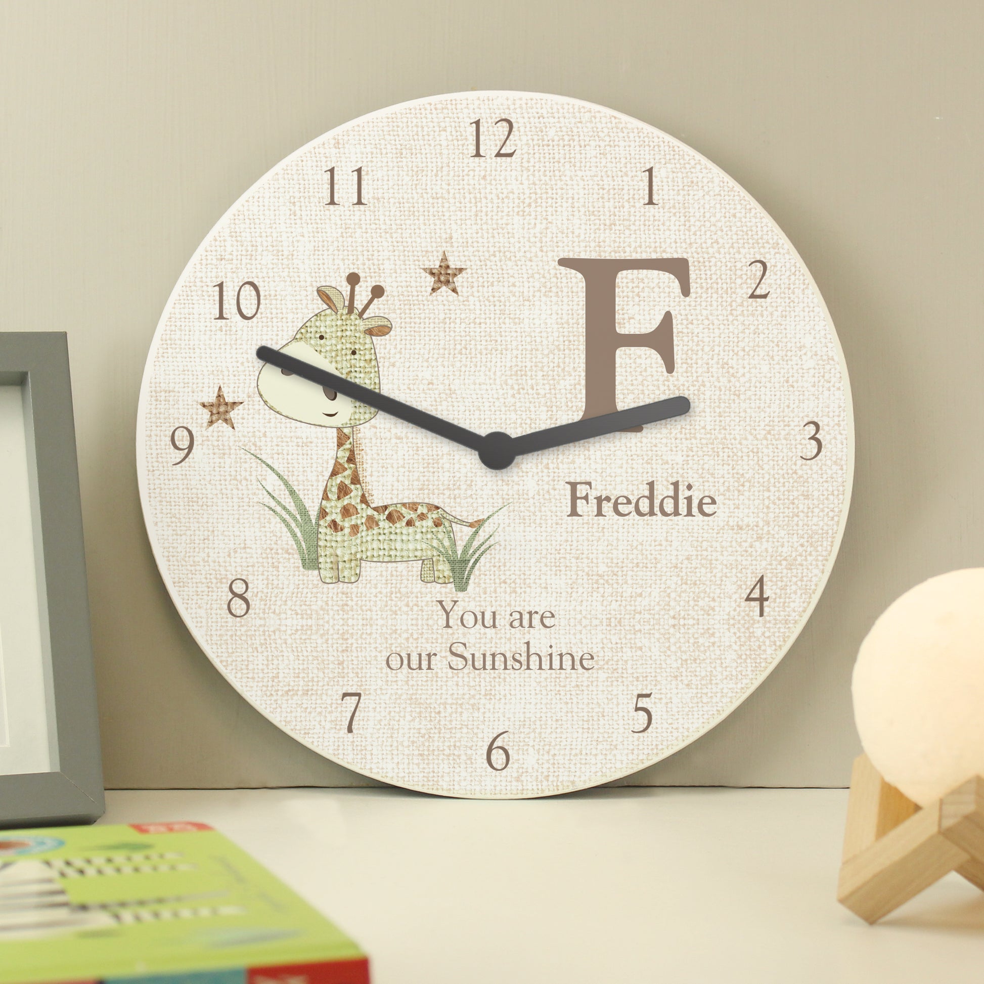 Personalised Hessian Giraffe Shabby Chic Large Wooden Clock - image 3