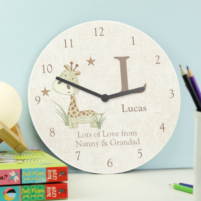 Personalised Hessian Giraffe Shabby Chic Large Wooden Clock - image 4