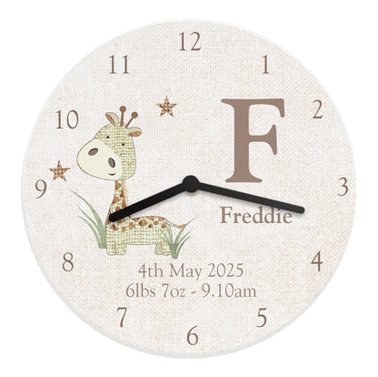 Personalised Hessian Giraffe Shabby Chic Large Wooden Clock - image 5